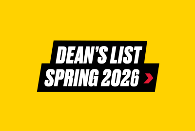 A UMD gold-colored box with bold italic text that says Dean's List Spring 2026