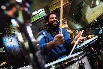 Nikolas Francis playing drums